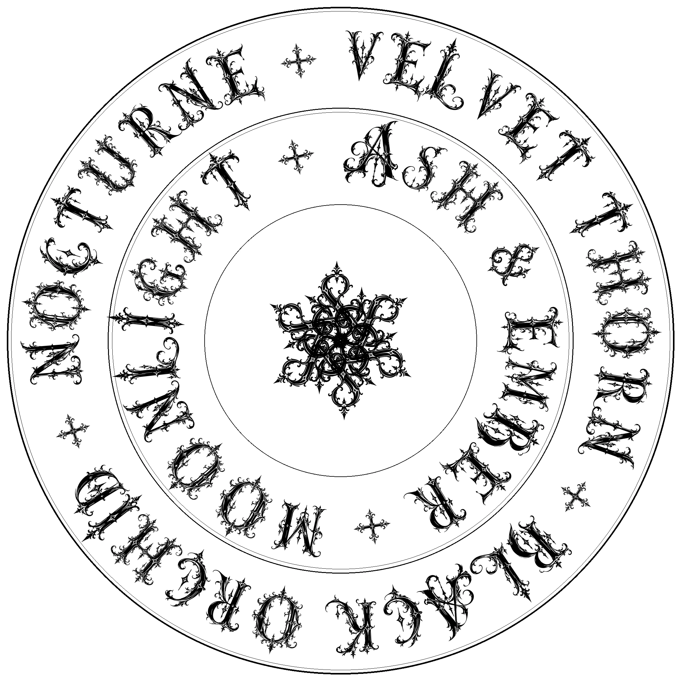 円周上の文字と中心の紋章を組み合わせた魔法陣の参考作品
