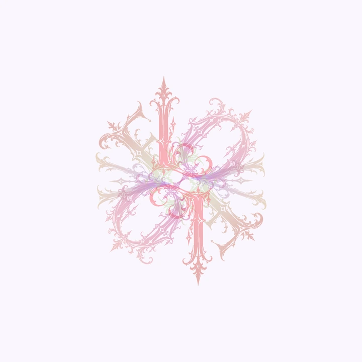 LOVEの文字を重ねた、8枚の花弁の紋章
