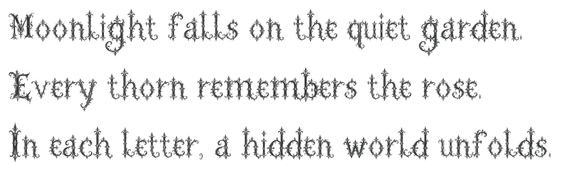 Moonlight falls on the quiet garden. Every thorn remembers the rose. In each letter, a hidden world unfolds.